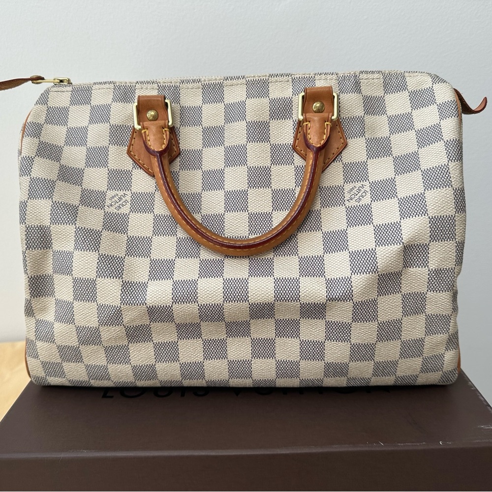 Louis Vuitton Checkered Cream and Brown Bag Speedy 30